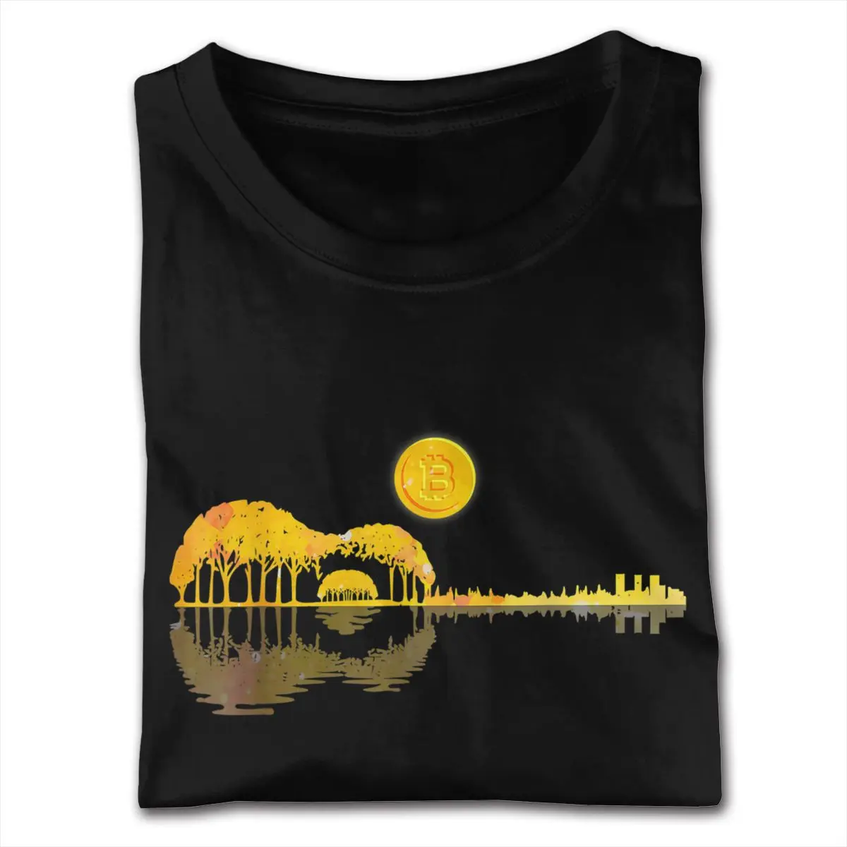 Cute Bitcoin Investors Acoustic Guitar Player Btc Holders Tees Shirts for Men 6XL Short Sleeve Cotton Black Crew Neck Tees