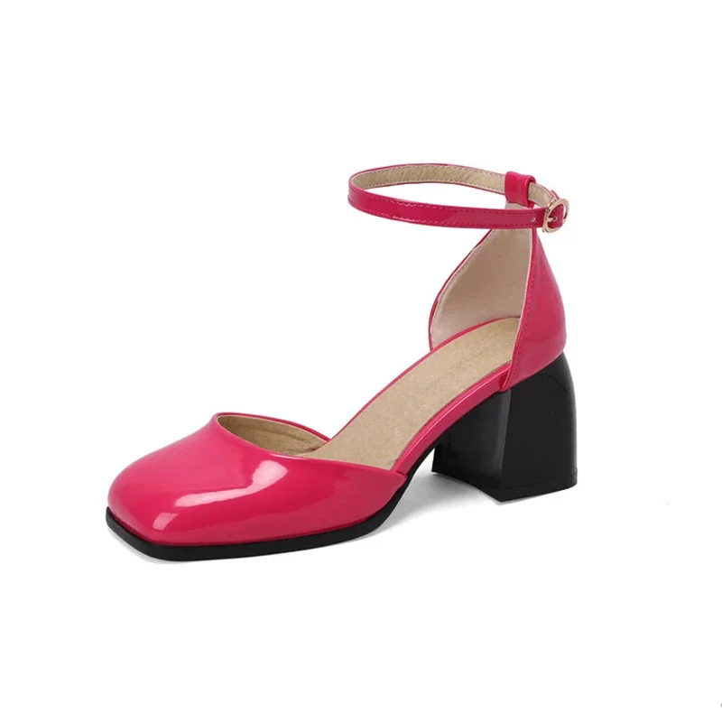 ASHIOFU جديد رائجة البيع السيدات حذاء بكعب سميك مضخات الكاحل حزام ثلاثة ألوان أحذية الصيف حجم كبير 35-47 مساء موضة أحذية الحفلة الراقصة