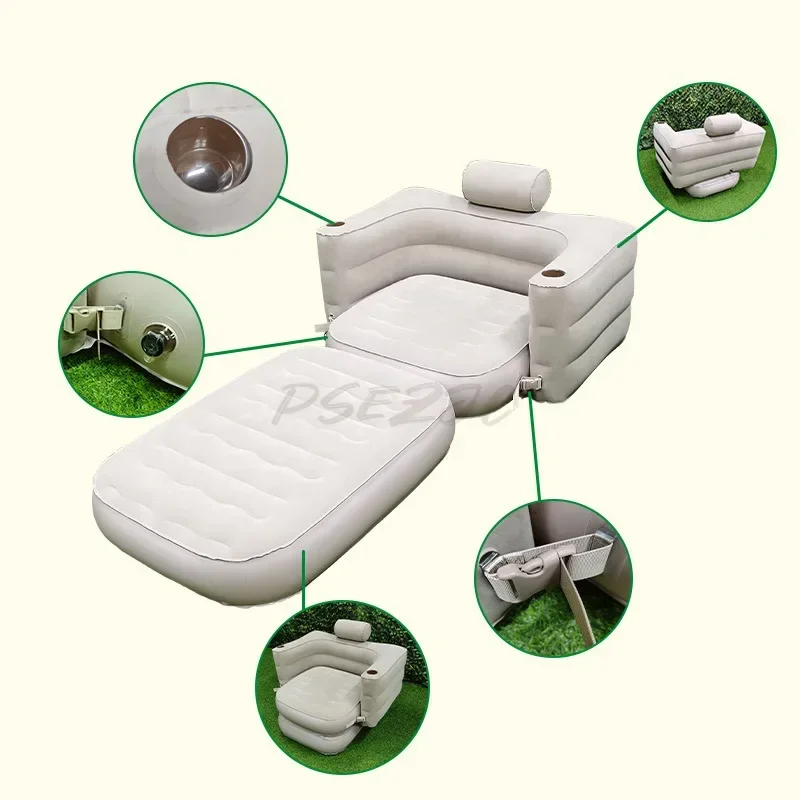 Inflatable Sofa Bed Foldable Seat Plush PVC Sofa Home Air Cushion Single Camping Air Sofa Load-bearing Capacity 200KG