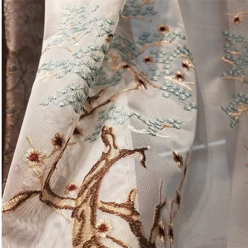 

European Luxury Embroidered Blue Jacquard Curtains for Living Room Bedroom High-end Blackout Curtain Voile Customized Decoration