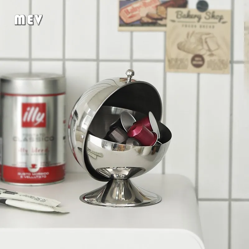 

MOMO Vintage Stainless Steel Coffee Capsule Storage Flipped Top Sugar Cube Tea Bag Entrance Key Storage Box with Lid Deshacer Or