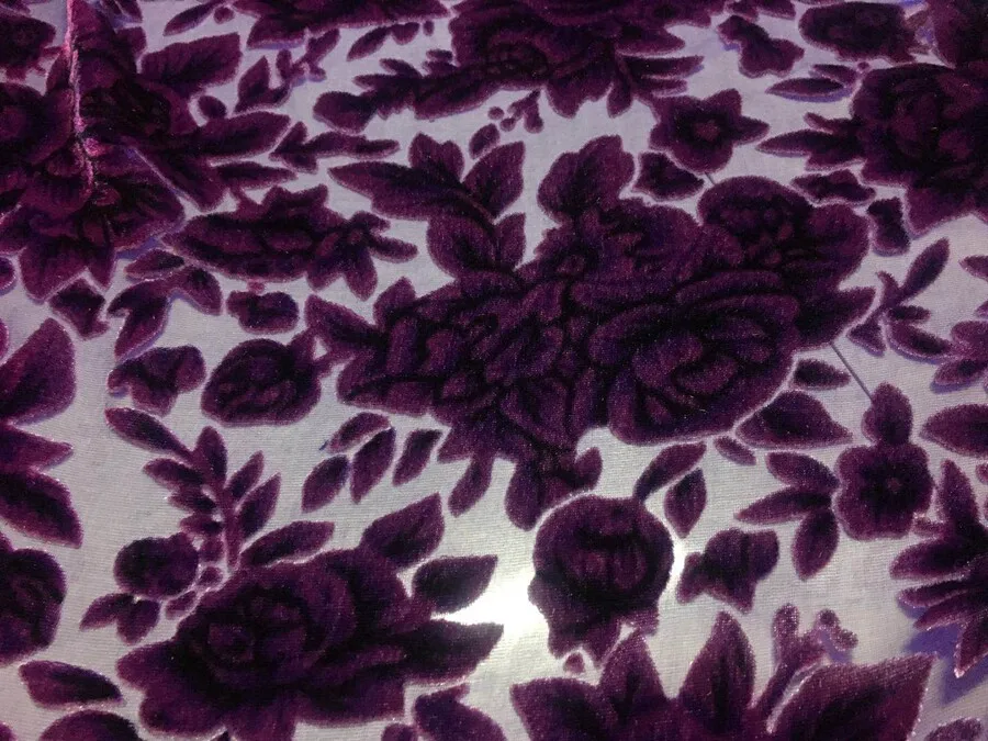 Designer Cloth Purple Blue Silk Velvet Cut Flower Fabric Non-Inverted Velvet Silk Hollow Clothing Fabric Cheongsam and Dress