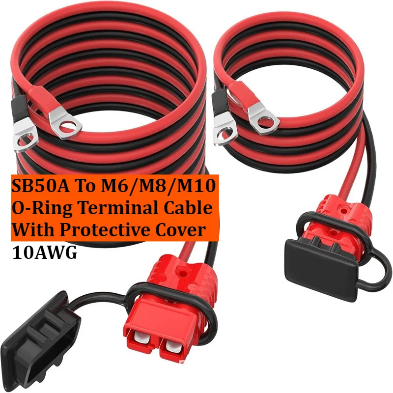 10AWG SB50A To O Ring Terminal Fast Charging Power Cable With Protective Cove Power Connector For Electric Bus & Hybrid Vehicle