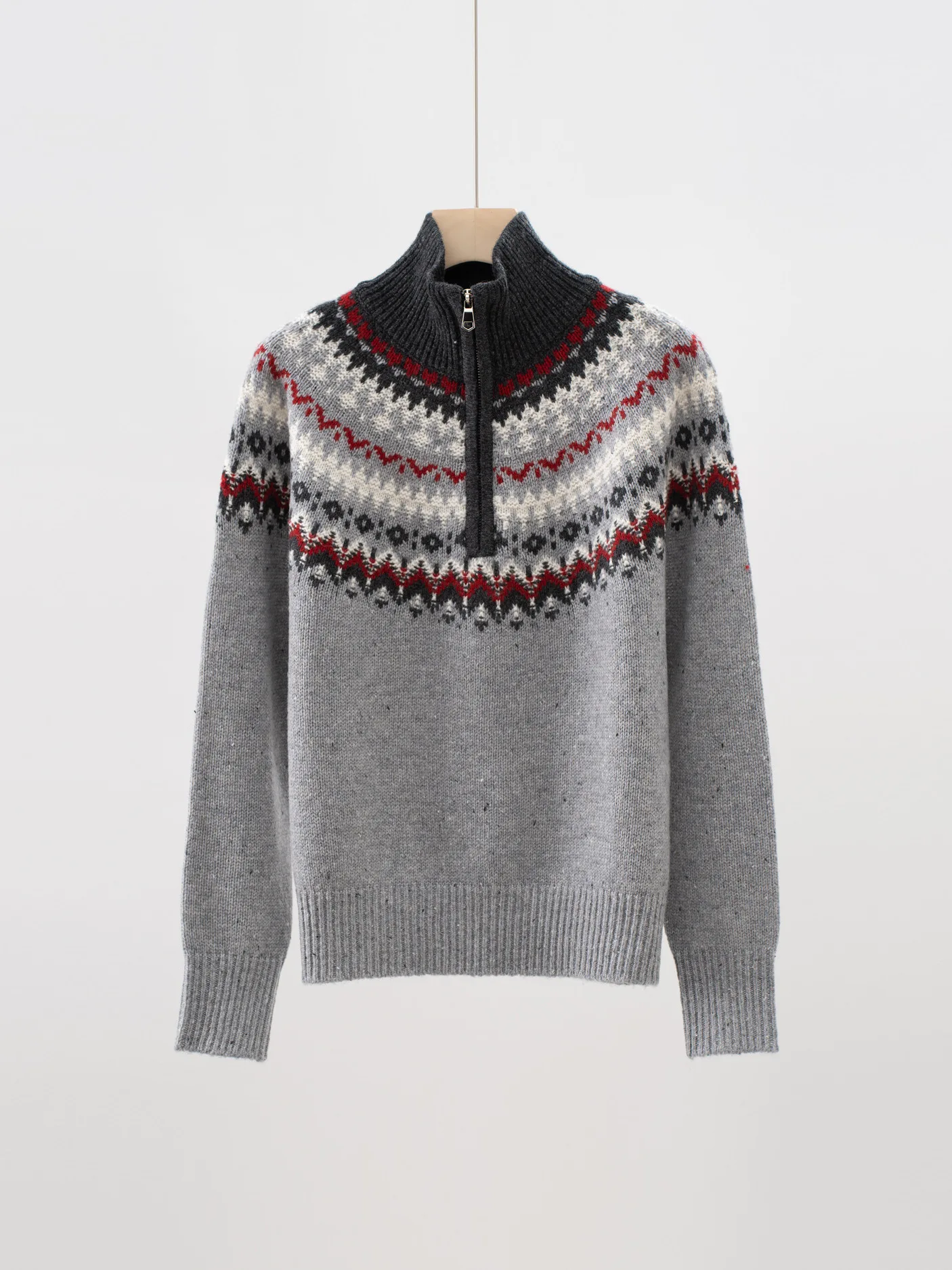 

Autumn and Winter New Wool Sweater Half Open Collar Zipper Long Sleeve Casual All-match Knitted Top