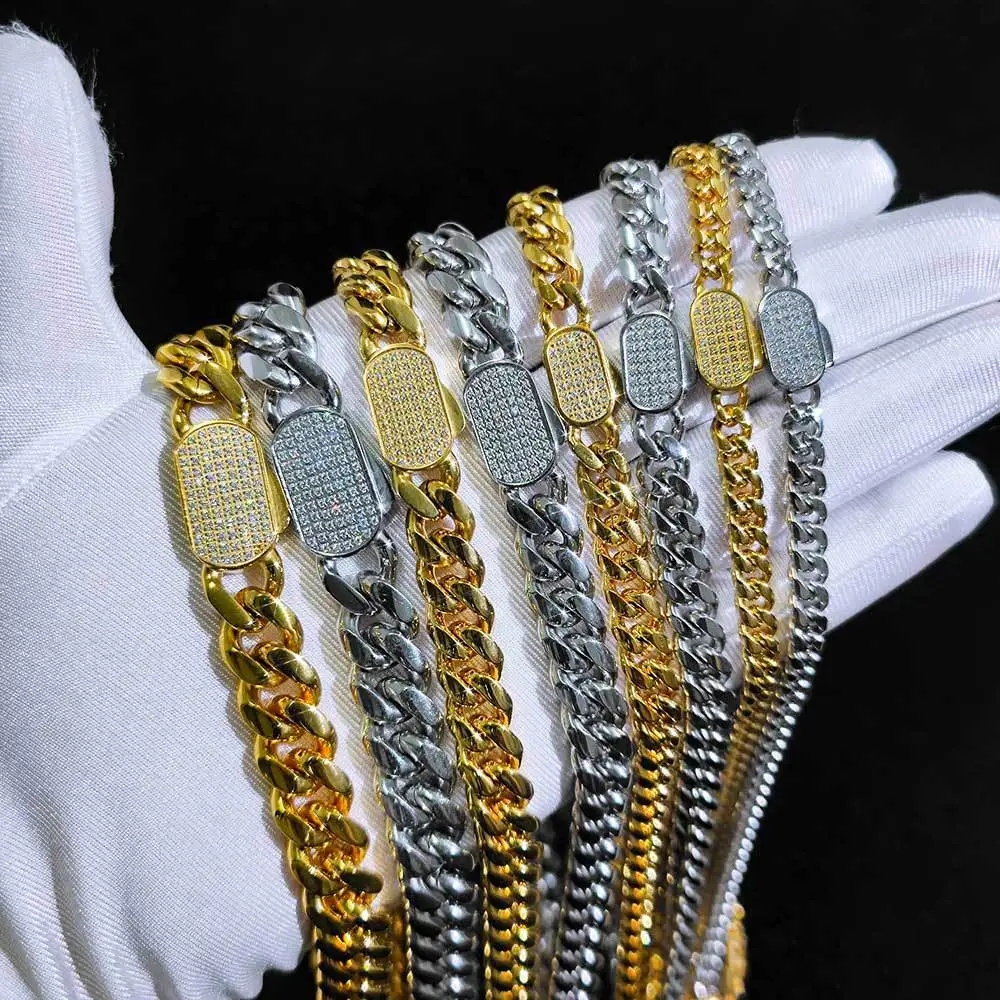 

Icedminer Bling Stainless Steel Cuban Link Chain Bracelets For Men Zircon Iced Out Chain Women Hip Hop Jewelry No Fade Free Ship