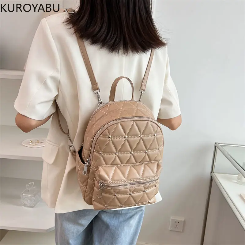 Fashion Rivet Women Y2k Backpacks PU Leather School Bags for Teenagers Girls Backpack Travel Bags Harajuku Black Mochila Mujer