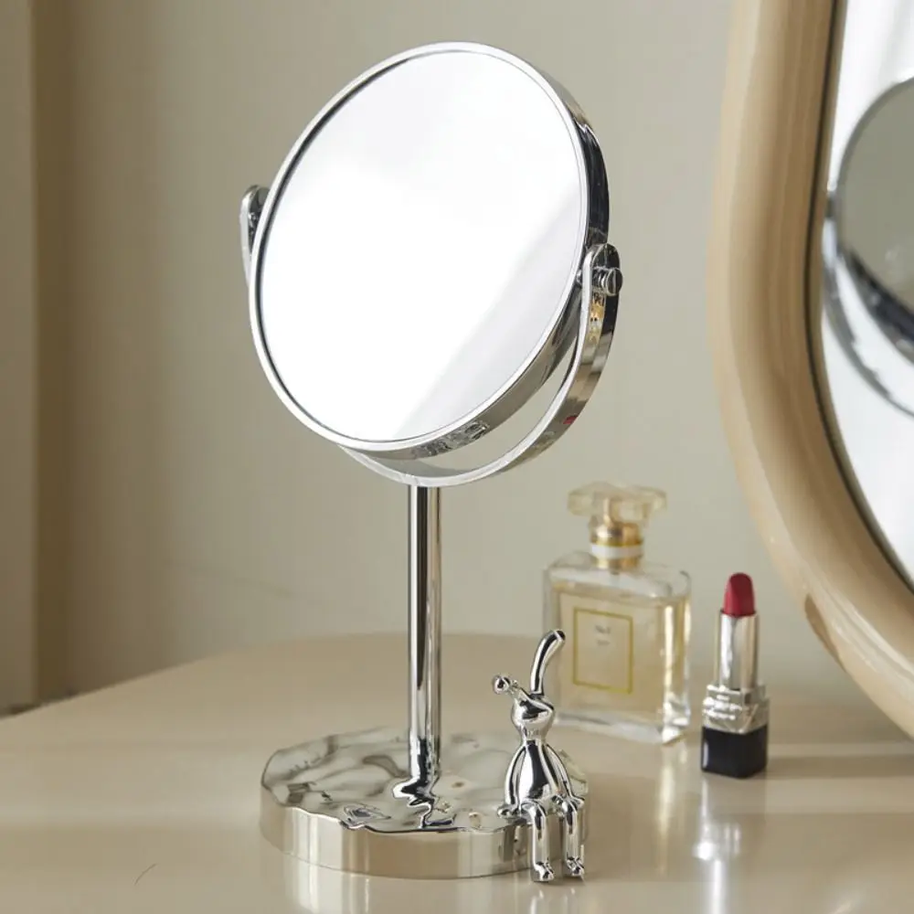 Nordic Double-Sided Vanity Mirror 360° Rotatable 1:2 Magnifying Table Cosmetic Mirror INS Oval Desktop Stand Mirror