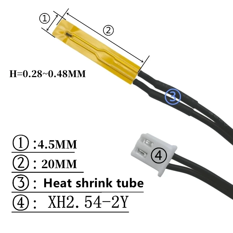 TZW NTC Ultra-Thin Temperature sensor Thin film thermistor probe B3950-10k Surface temperature measuring head with XH2.54 plug 5