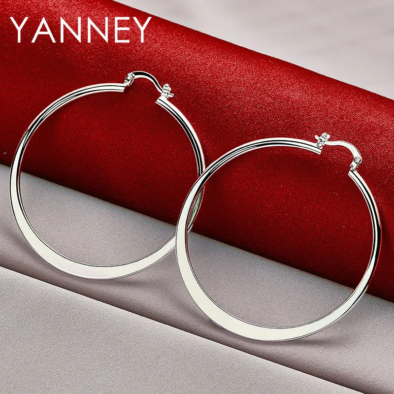 Women's 925 Sterling Silver 55MM Sideways Hoop Earrings For Girlfriends Fashion Wedding Jewelry Gifts Accessories