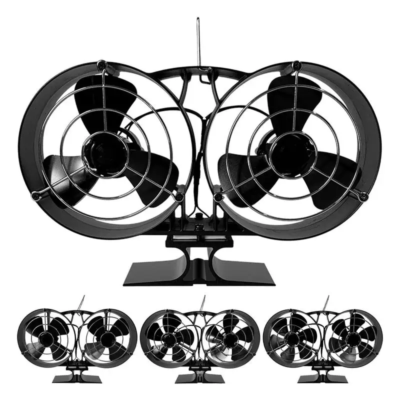 Double Head Heat Powered Stove Fan Log Wood Burner Eco-fan Quiet Fireplace Fan Home Winter Warmer Efficient Heat Distribution