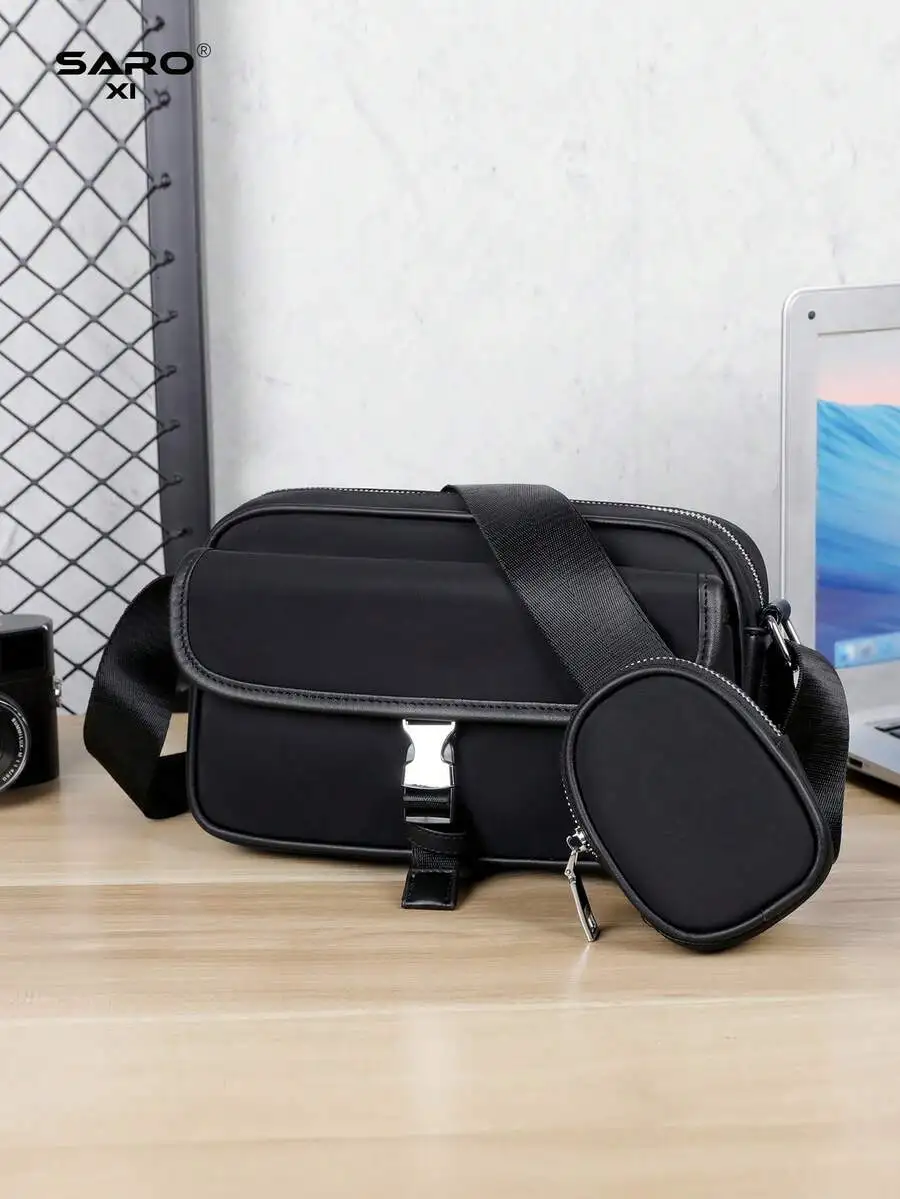

Men's Large Capacity Messenger Bag: Minimalist Black Shoulder Bag with Keychain Pouch. Ideal Gift for Boyfriend.
