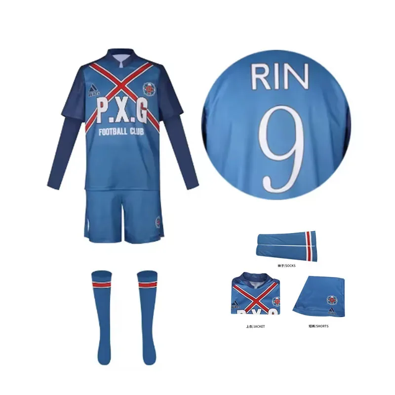 Anime Blue Lock #9 Rin Itoshi Shidou Ryusei Charles Cosplay P.X.G Jersey Wig Embroidery Football Uniform Tops Shorts Sports Set