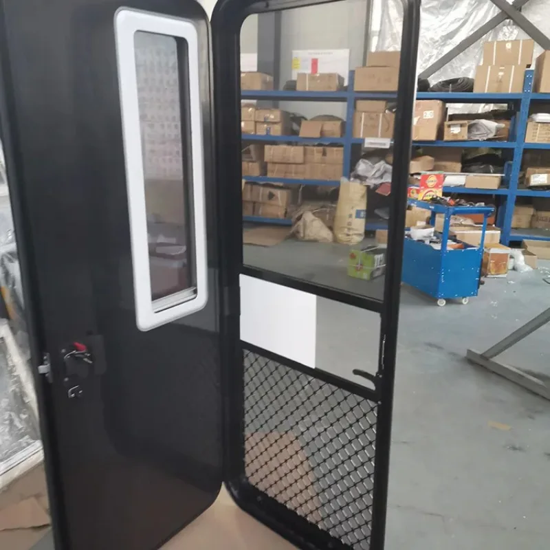 19RD Caravan Entry Door Black Aluminum Alloy Transparent Gray Motorhome Door With Sun Blind Rv Door