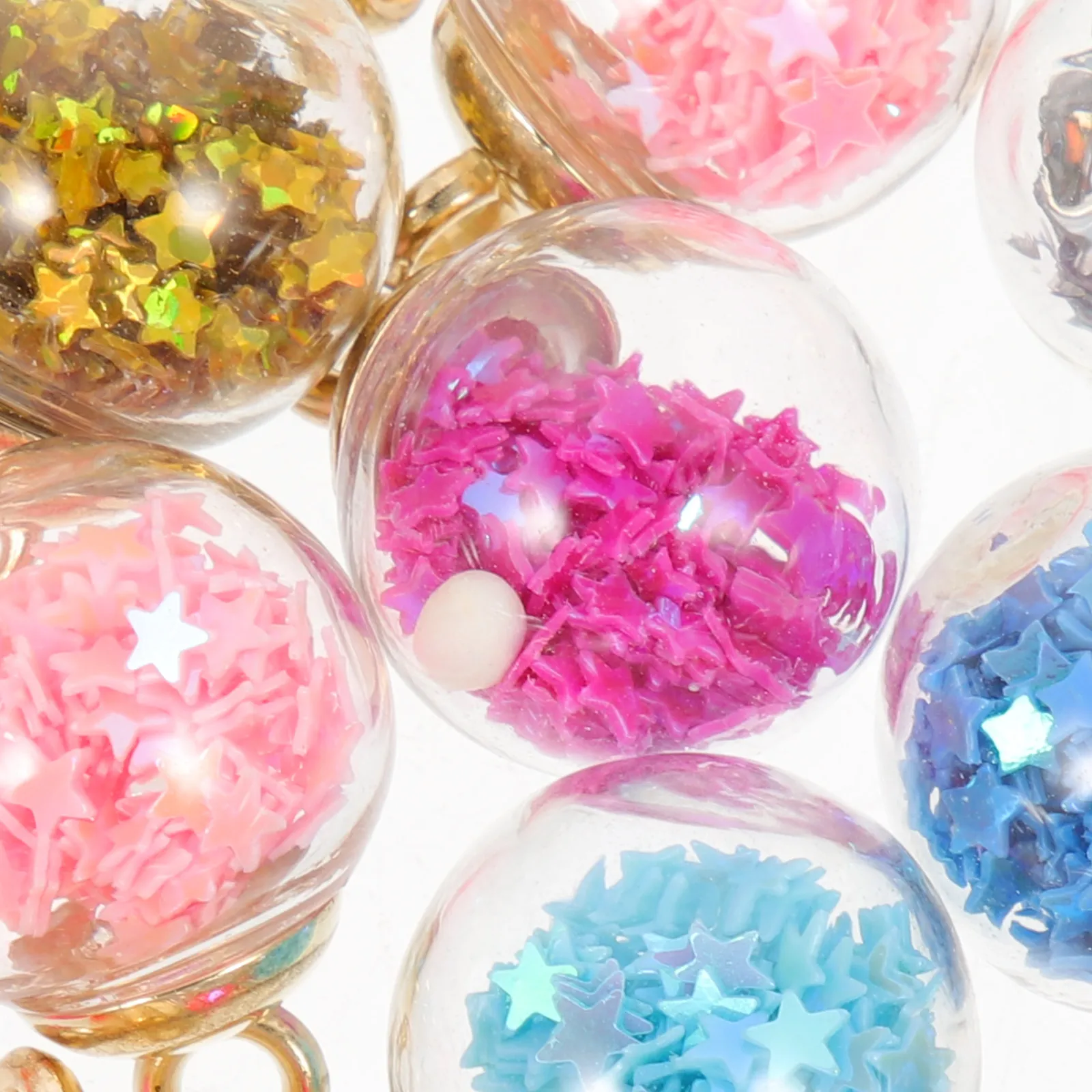 60Pcs Safe Unbreakable Glass Ball Charms with Star Sequins for DIY Jewelry Making Necklace Earring Keychain Bracelet Pendant