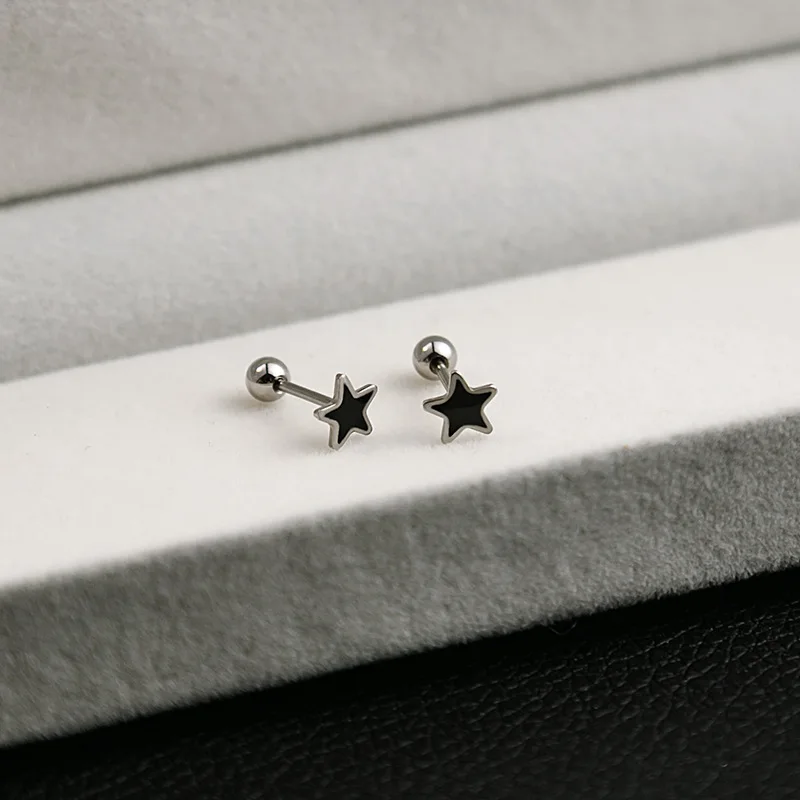 Black Drop Oil Stainless Steel Mini Stud Earrings for Women Girls Fashion Simple Cross Tai Chi Heart Butterfly Earring Jewelry