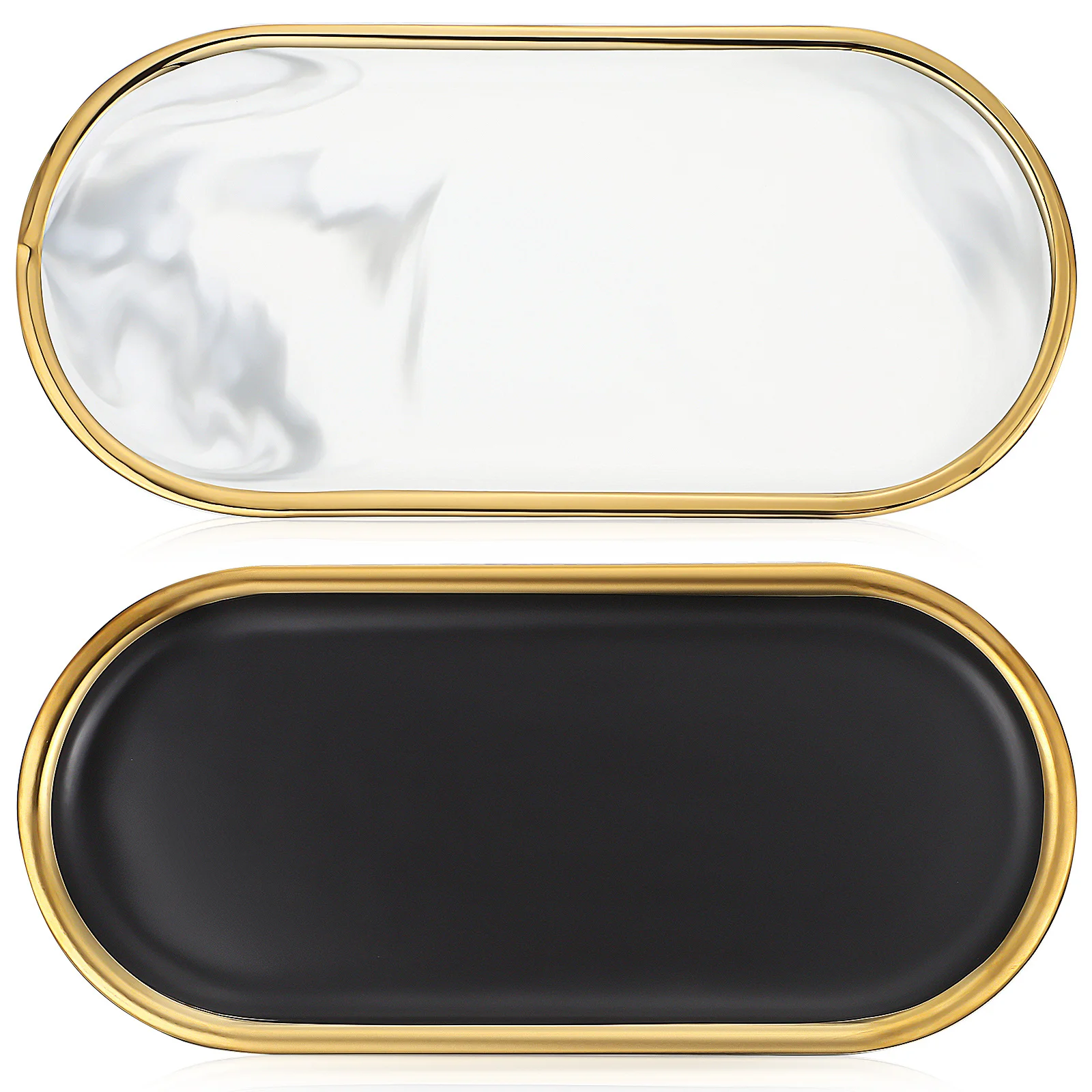 

2Pcs Chic Marble Finish Tray Compact Vanity Organizer for Bathroom Counter Decorative Display Storage Tray Set