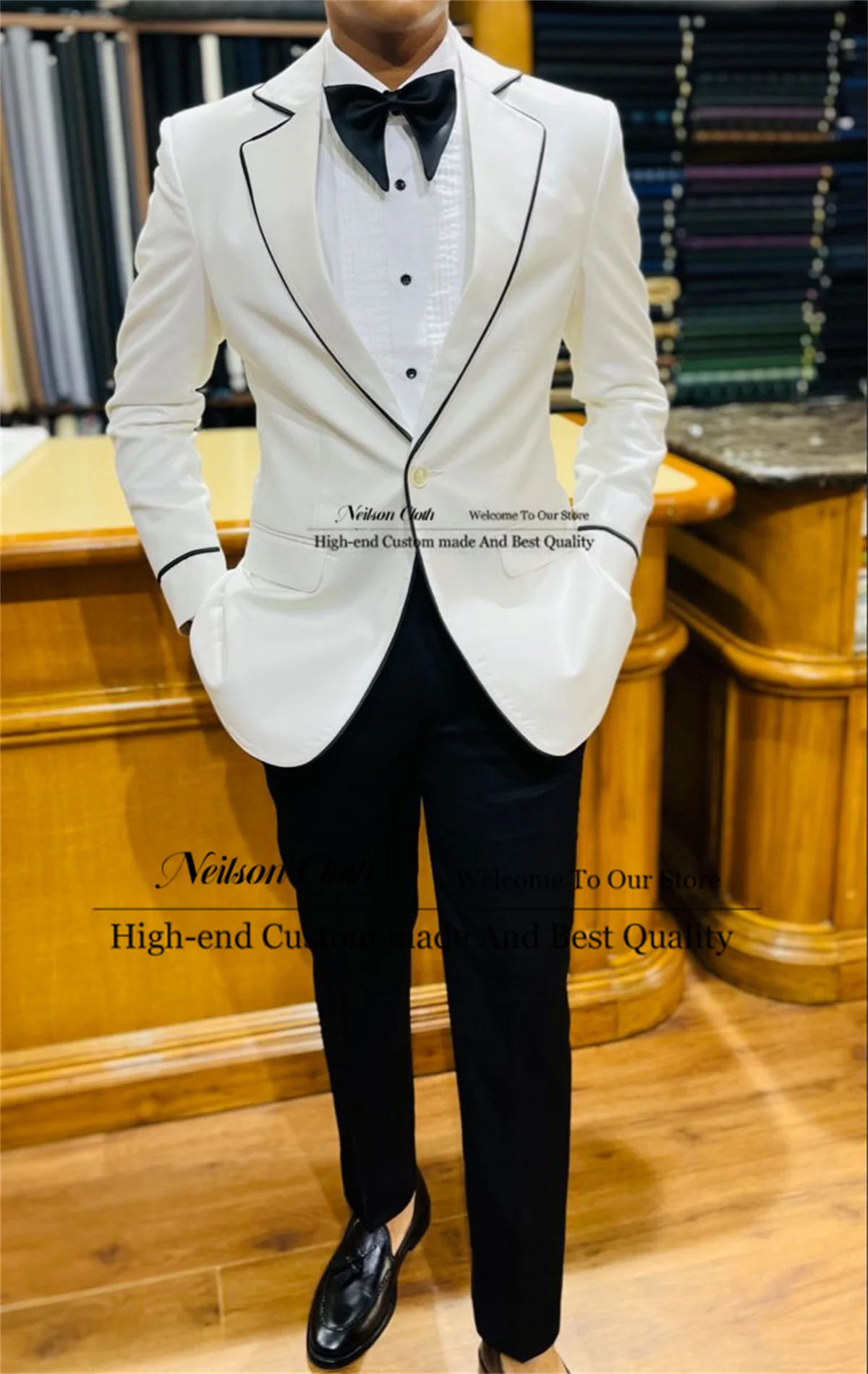 

Formal Notched Lapel Male Prom Blazers 2 Pcs Sets One Button Groom Wedding Tuxedos Customized Slim Fit Business Costume Homme
