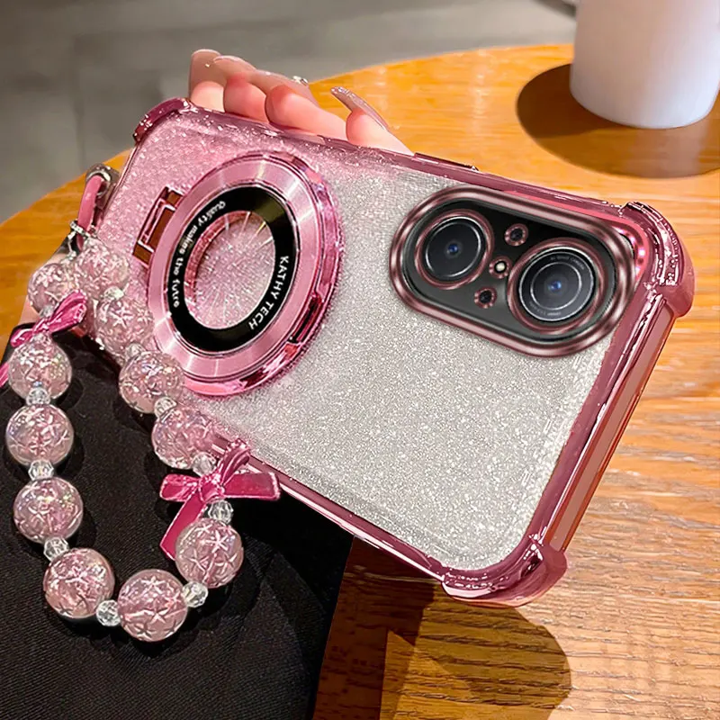 

Nova 9SE Circle bracket and lanyard Plating Phone Case For Huawei Magic 7 Nova 13 12 11Pro Pura 70 70Pro Mate 30 40 Cover