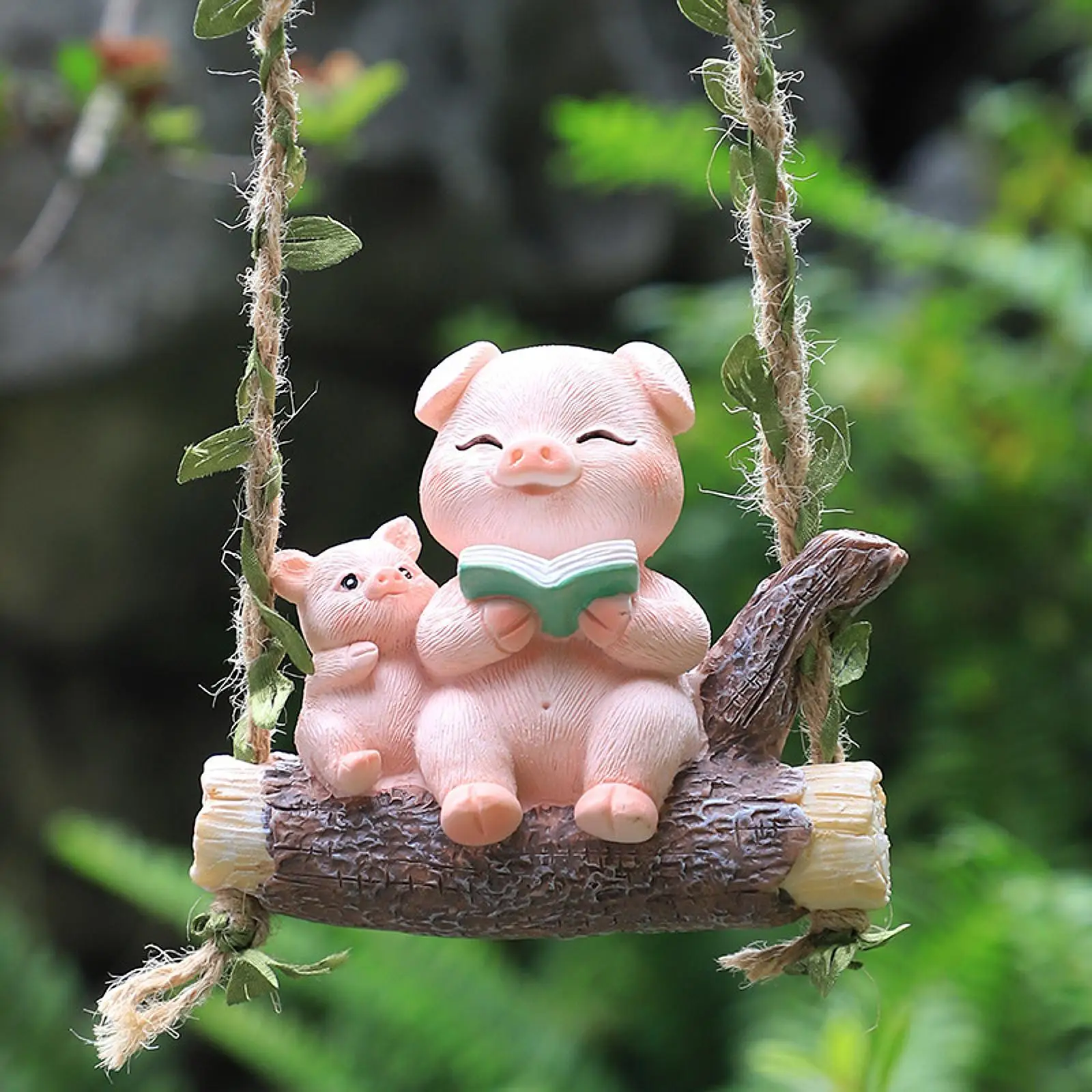 

Swing Animal Garden Statue, Resin Ornament, Gift ,Decorative ,Hanging Sculpture Cute Pig Figurine for Balcony Terrace
