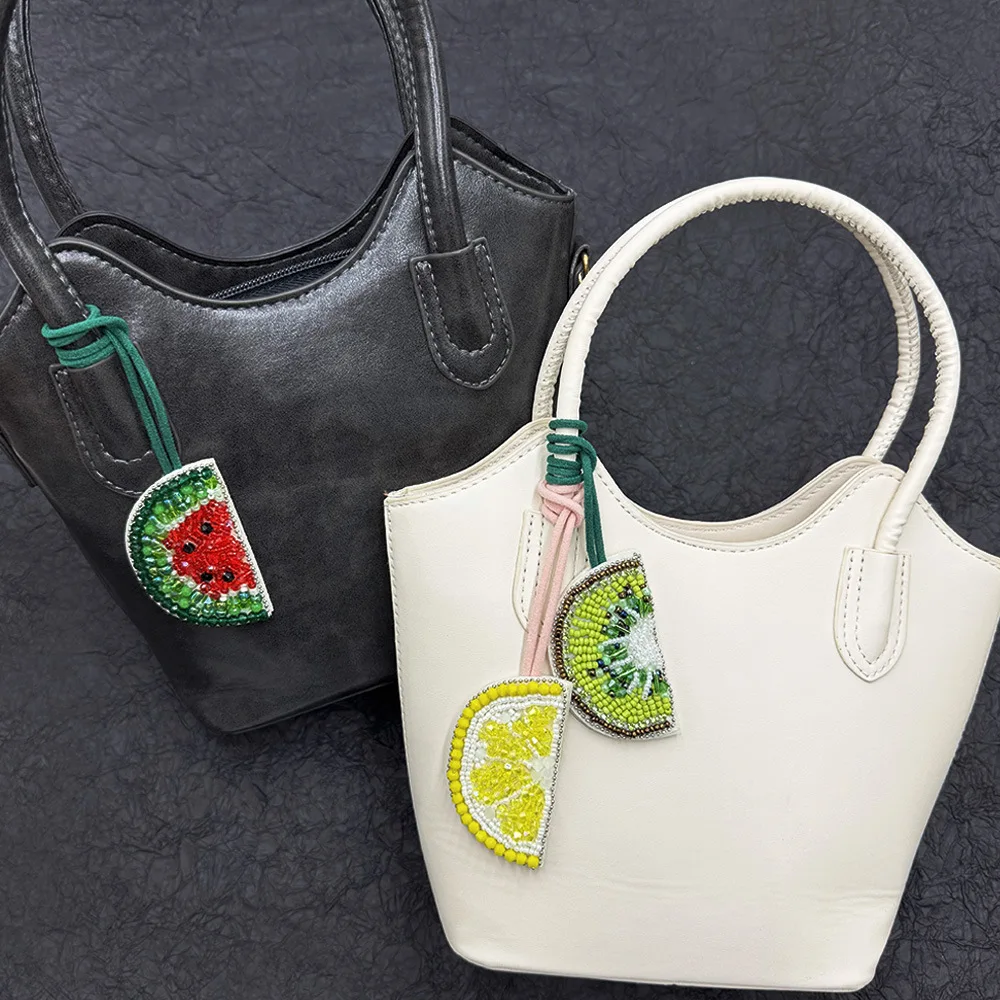 

Cute Sequin Fruit Lemon Strawberry Pear Beaded Hanging Rope Patches Crystal Lanyard For Bag Clothing Key Chain Beading Applique