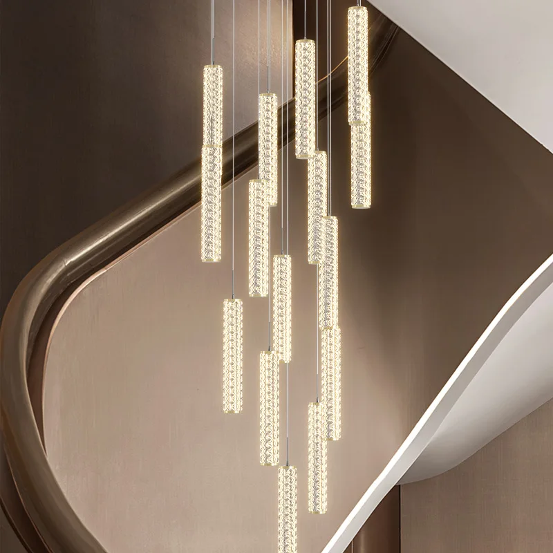 Nordic Rotating Long Line LED Pendant Lamps Luxury Multi Head Chandelier Living Room Stair Loft Villa Restaurant Creative Lights