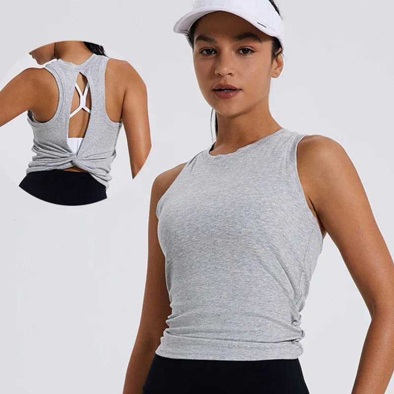 PofyBofy Cut Out Back Fitness Crop Top Twist Back Sport Quick Dry Sleeveless Sexy Back Yoga Tank Top Gym Workout Tops Sleeveless