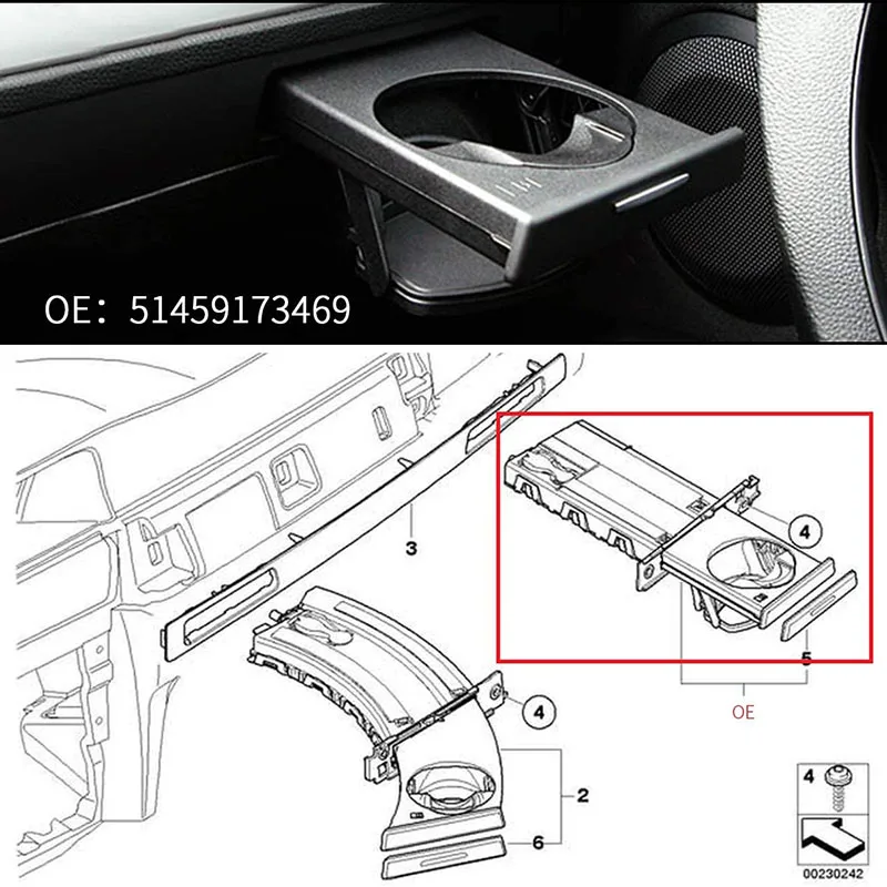 트림 패널 포함 자동차 왼쪽 및 오른쪽 컵 거치대 세트, 블랙, BMW E90 E91 E92 E93 2005-2012 51459173469 51459173463