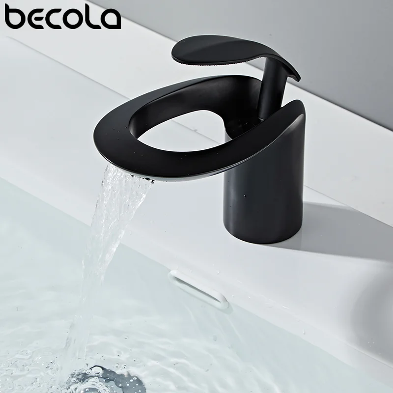 

Becola Bathroom Basin Faucet Luxury Grey Bathroom Brass Single Handle Waterfall Mixer Tap robinet salle de bain