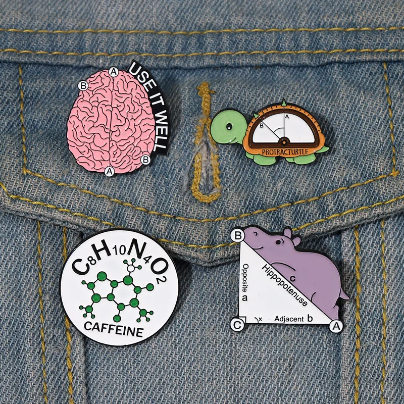 Brain Organ Mathematical Ruler Chemical Enamel Pins Cartoon Tortoise Clothes Backpack Lapel Pin Suit Collar Brooch Metal Badges