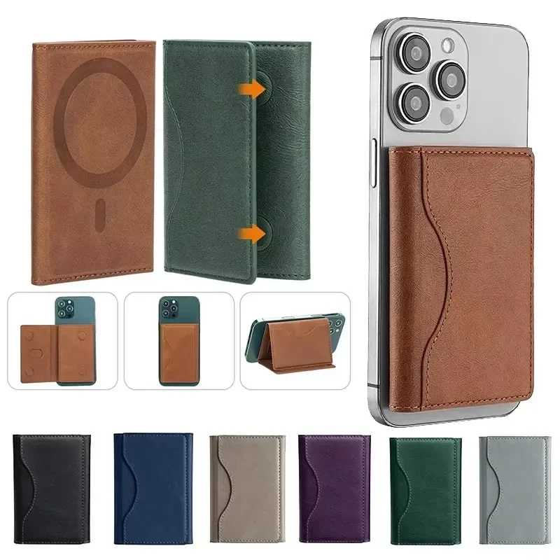 Stark magnetische Leder-Geldbörse für MagSafe iPhone 18 17 Pro Max Samsung S26 Ultra – MagSafe Kartenhalter mit Magnet-Kartenfächern und Handytasche