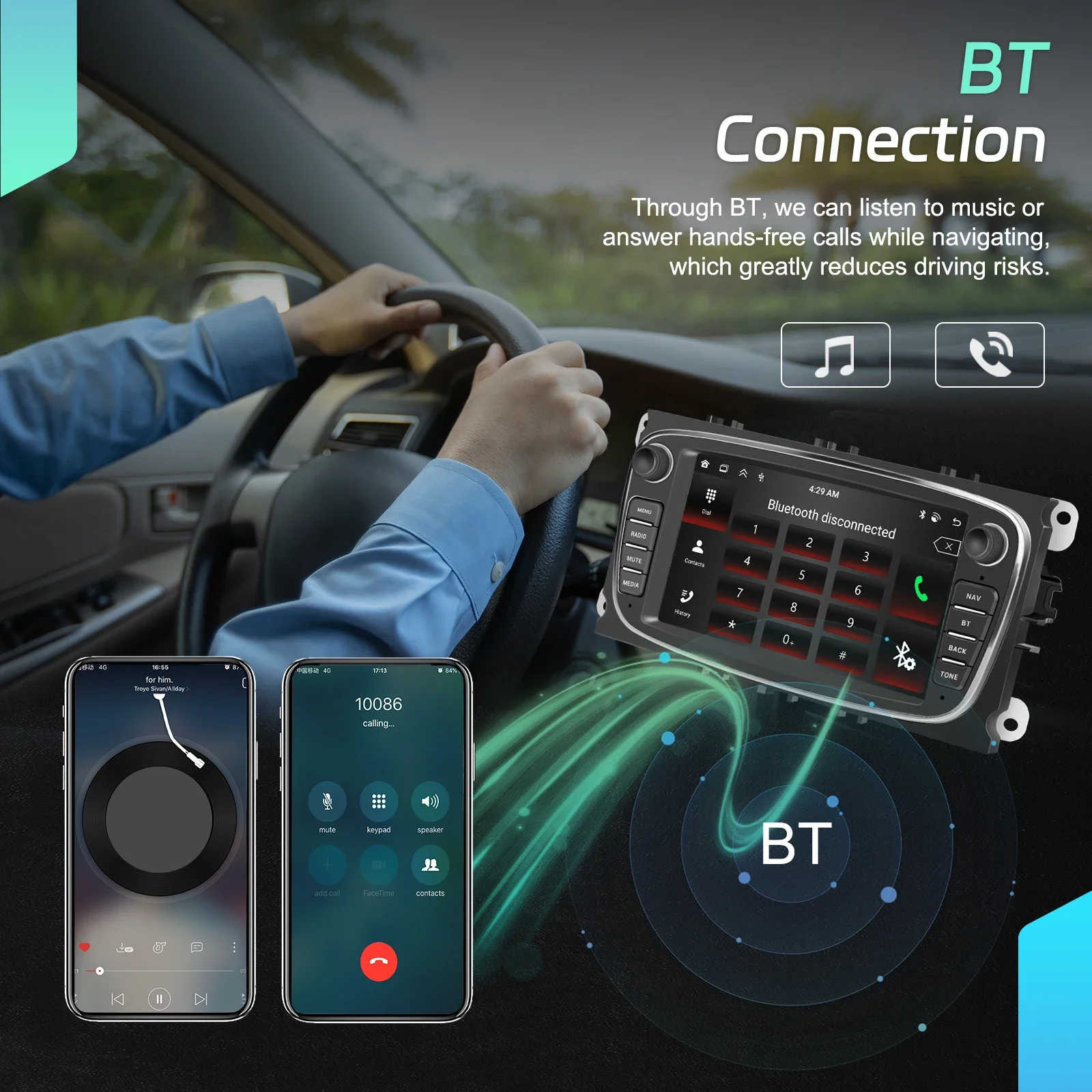 2025 Podofo 7 ''IPS شاشة تعمل باللمس 4 + 64GB CarPlay راديو السيارة أندرويد السيارات GPS/WiFi/BT/FM/RDS لفورد فوكس مونديو C-MAX S-MAX #3