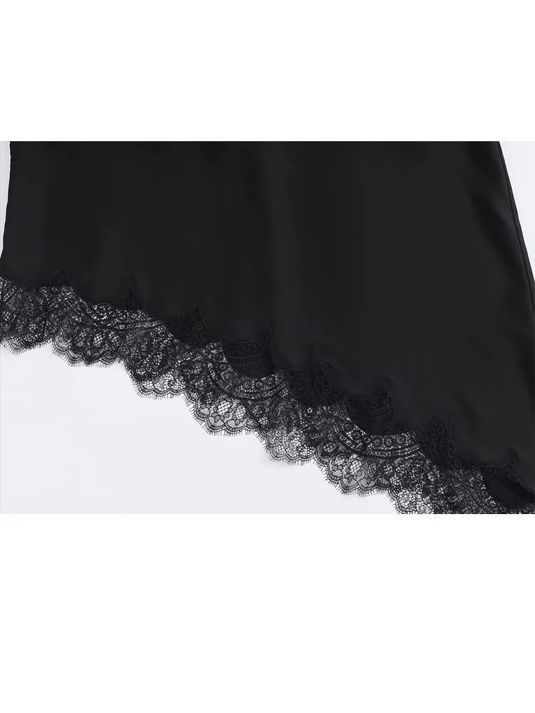 Hh moda feminina retro versátil tripulação pescoço assimétrico bainha renda pulôver camisa feminina simples temperamento manga longa topo mujer