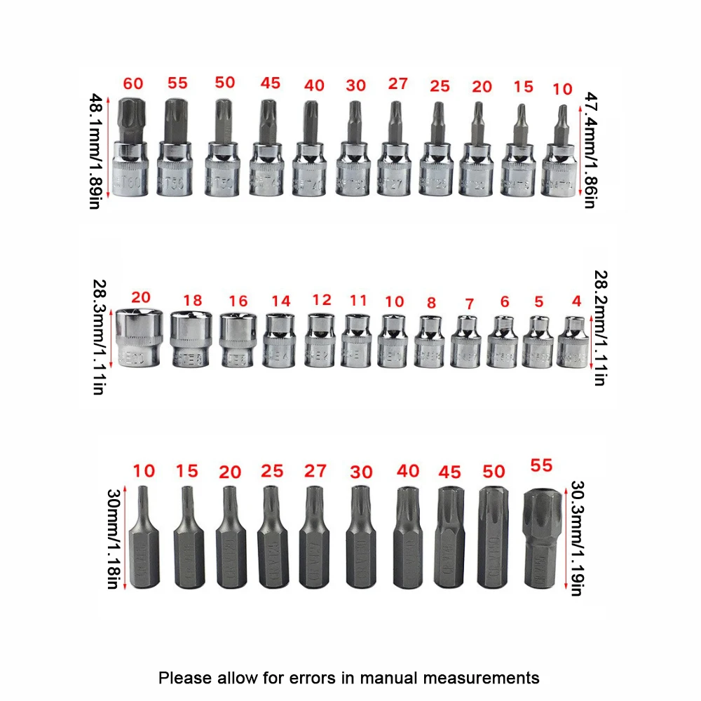 High-quality 34Pcs Torx Star Sockets & Bit Set Male / Female E-Security Bits Drive Handheld Tool Torque Star Socket