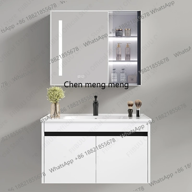 Bathroom Vanity with Ceramic Integrated Sink Smart Mirror Cabinet Set Aluminum Large Capacity Storage Cabinet Combo with Drain