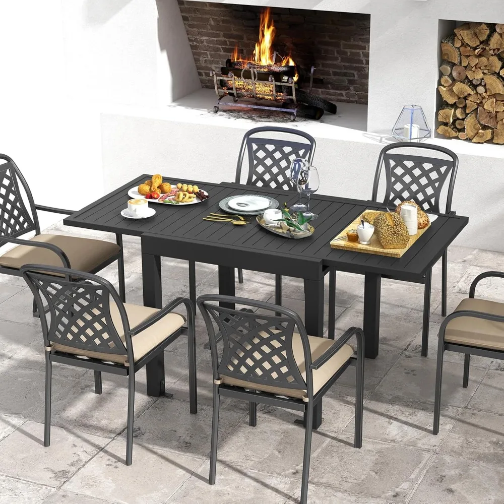 

Expandable Patio Table, 31.5”-63” Extendable Aluminum Dining Table for 4-6 People, Slatted Tabletop, Square Rectangular