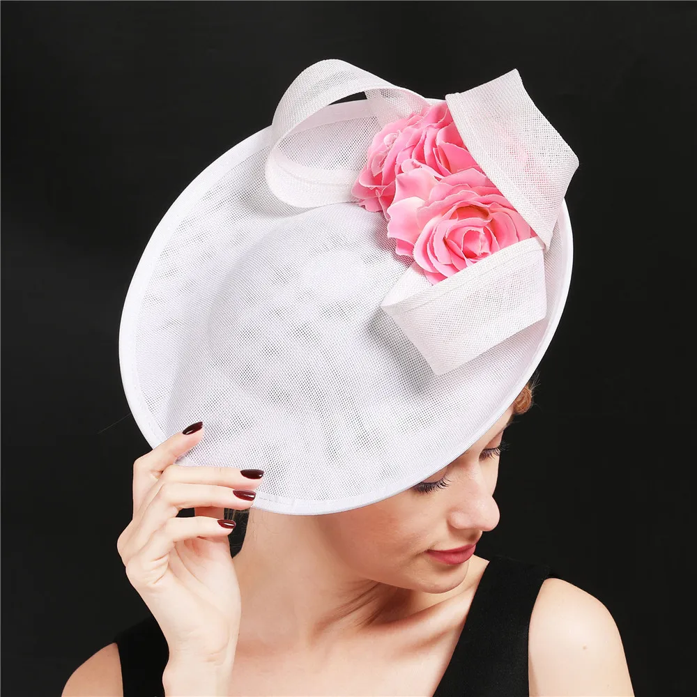 Ladies Big Deby Fascinators Hats Woman Marron Headpieces Flower Women Elegant Chapeau Cap Wedding Event Party Hair Accessories