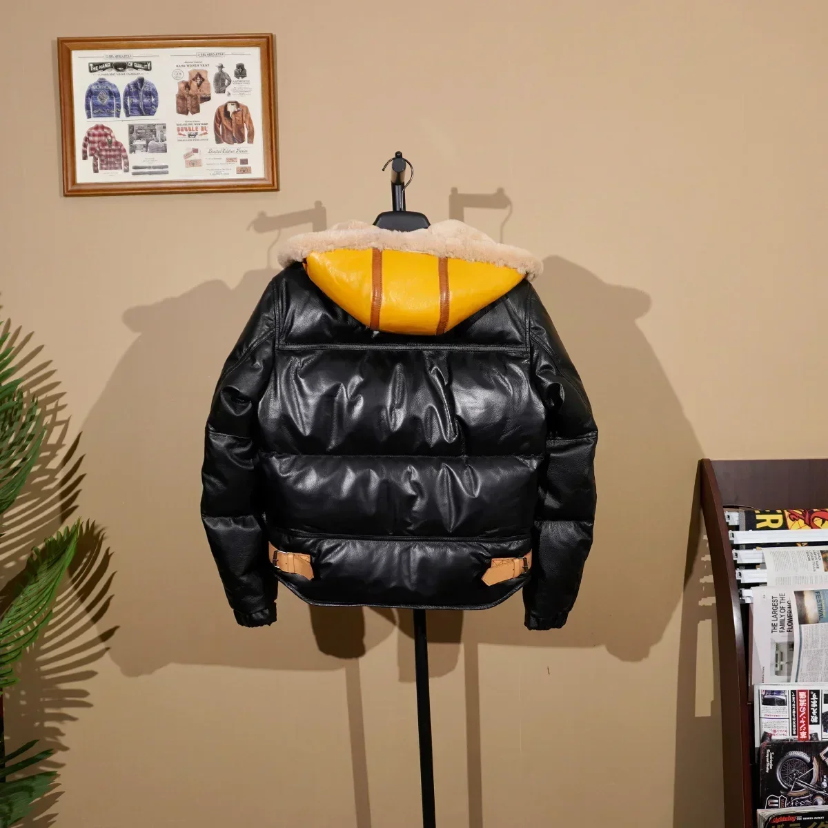 Tailor Brando Full Grain Cowhide Men’s Classic Hood Retro Genuine Leather Duck Down Jacket