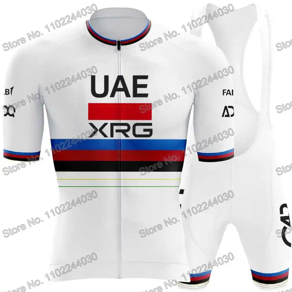 UAE Team ٢٠٢٥ بطل العالم طقم قميص ركوب الدراجات للرجال صيف قفازات نصف أصابع دراجات جبلية دراجات سباقات الطرق أغطية أحذية دفايات للذراعين دفايات للساقين