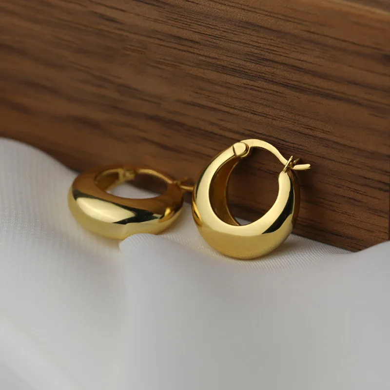 925 Sterling Silver with 18K Gold Plating: Minimalist, Chunky, Smooth-Finish Hoop Earrings – Stylish Wedding Jewelry for Women