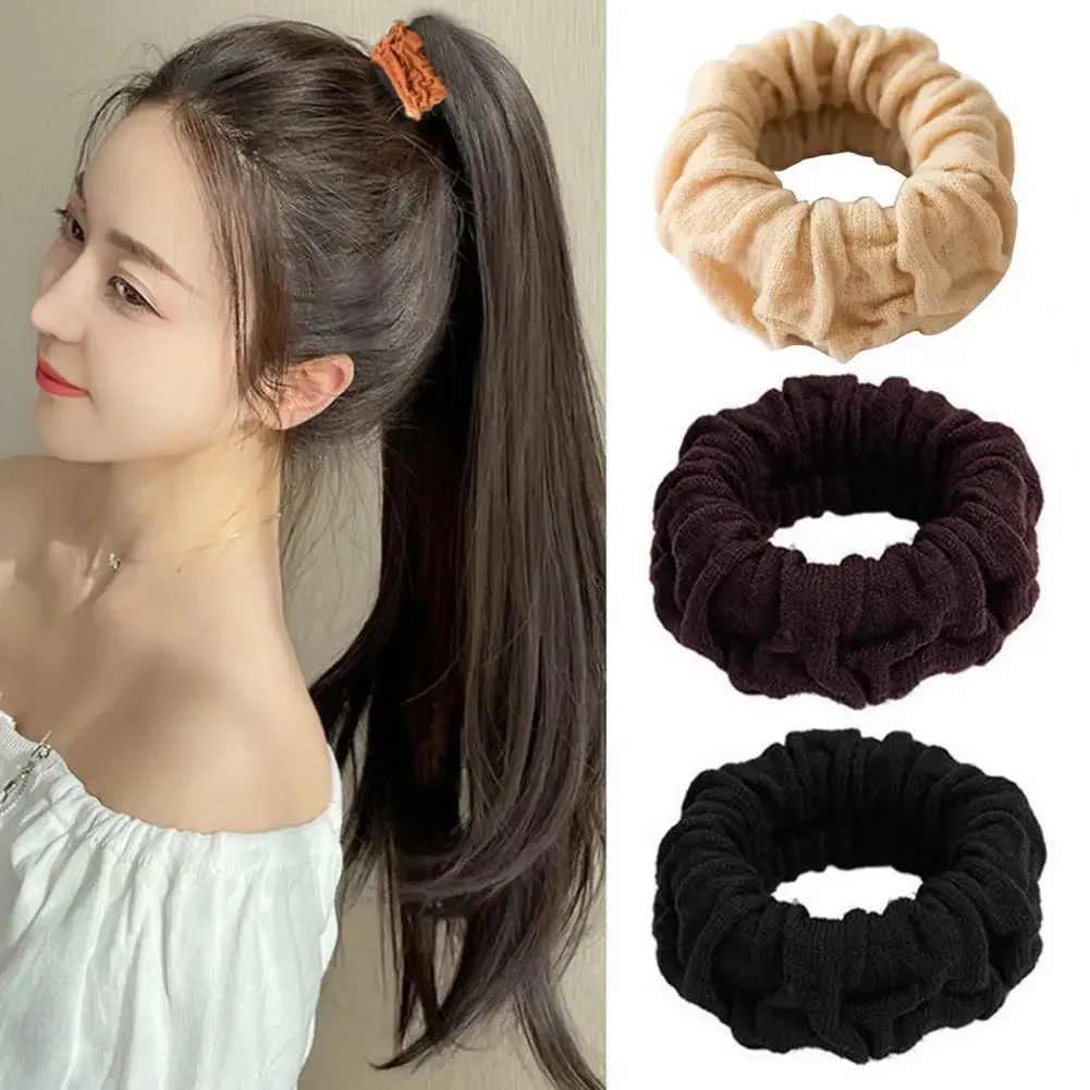 Classic Large Stretch Thick Hair Ties Women Girls Seamless Cloth Elastics Ponytail Holders Knit Hair Scrunchies for Thick Hair