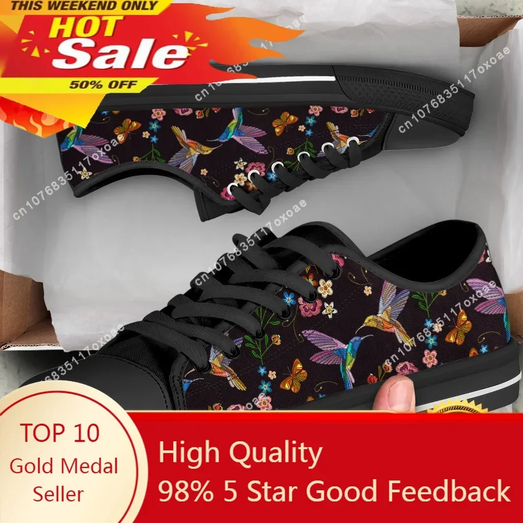 

Весенне-осенняя обувь на плоской подошве, женская классическая прогулочная парусиновая обувь, повседневные вулканизированные кроссовки с колибри и цветочным принтом