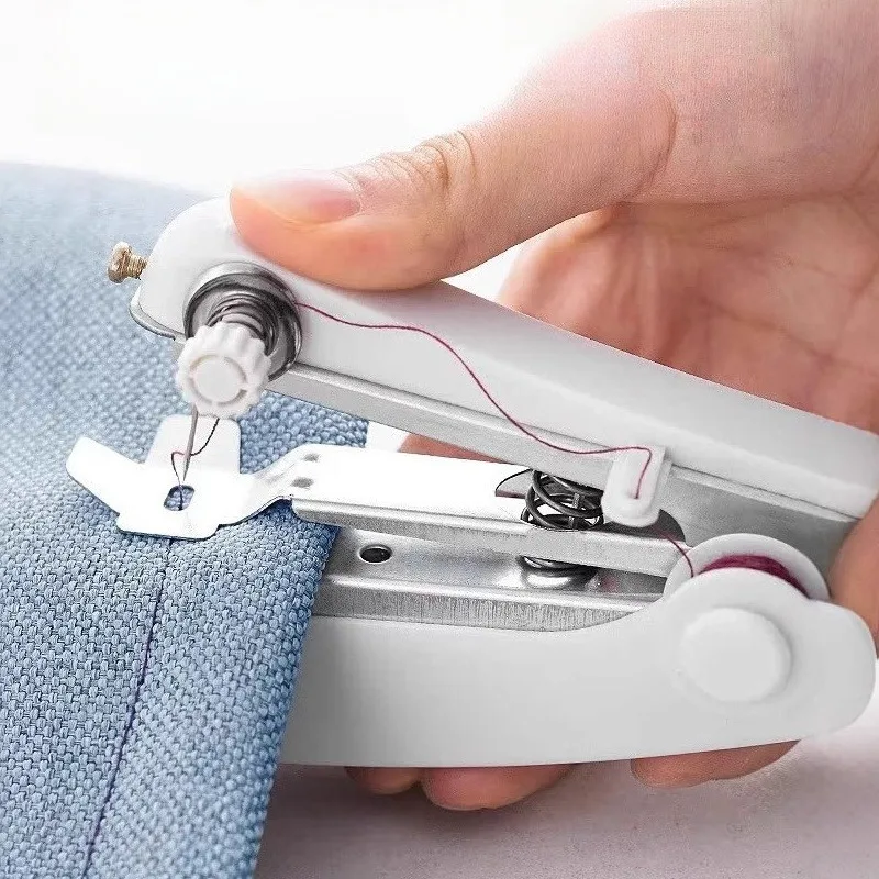 1pc White Portable Mini Sewing Machine Handheld Manual Easy Sewing Household Portable Tailor Machine Small Sewing Machine