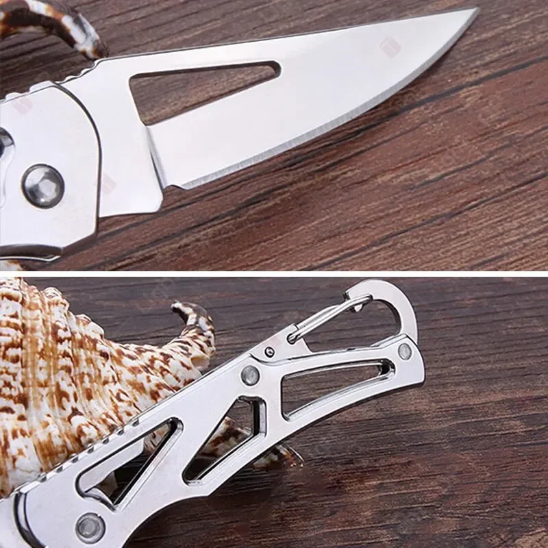 Pocket Knife Stainless Steel Folding Knife with Keychain Household Fruit Peeler Knife with Non-slip Handle Kitchen Knife