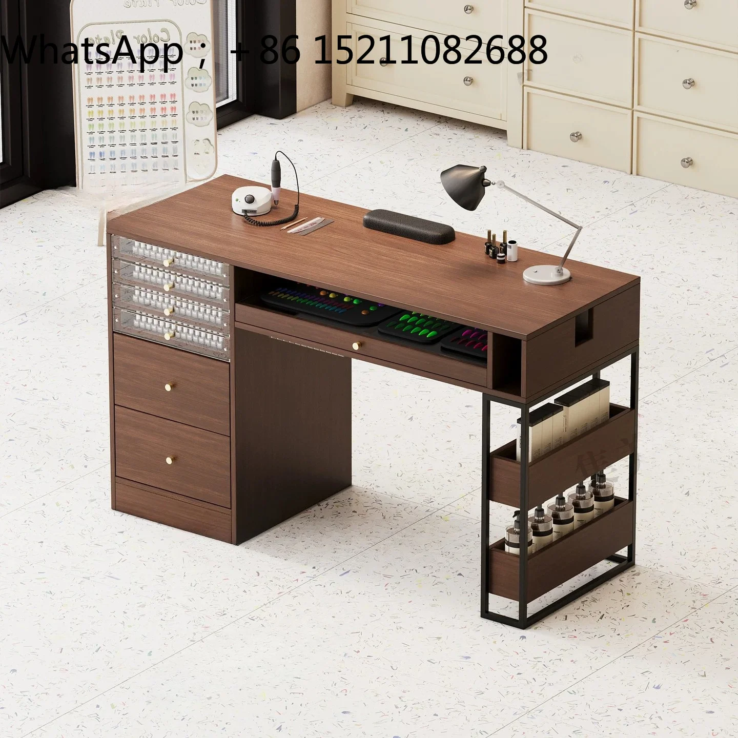 SCY medieval manicure table and chair set solid wood with vacuum cleaner single double walnut manicure table retro