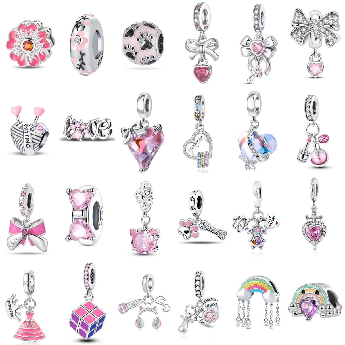 

Романтические розовые изысканные наушники из серебра 925 пробы, Радуга, кулон в виде куба Рубика, подходит для европейского оригинального браслета, ювелирные изделия своими руками, подарок