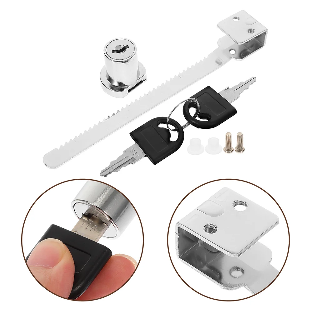 

1Set Sliding Glass Door Ratchet Lock Chrome Plated Cabinet Door Lock for Display Cases with Keys Screws Accessories
