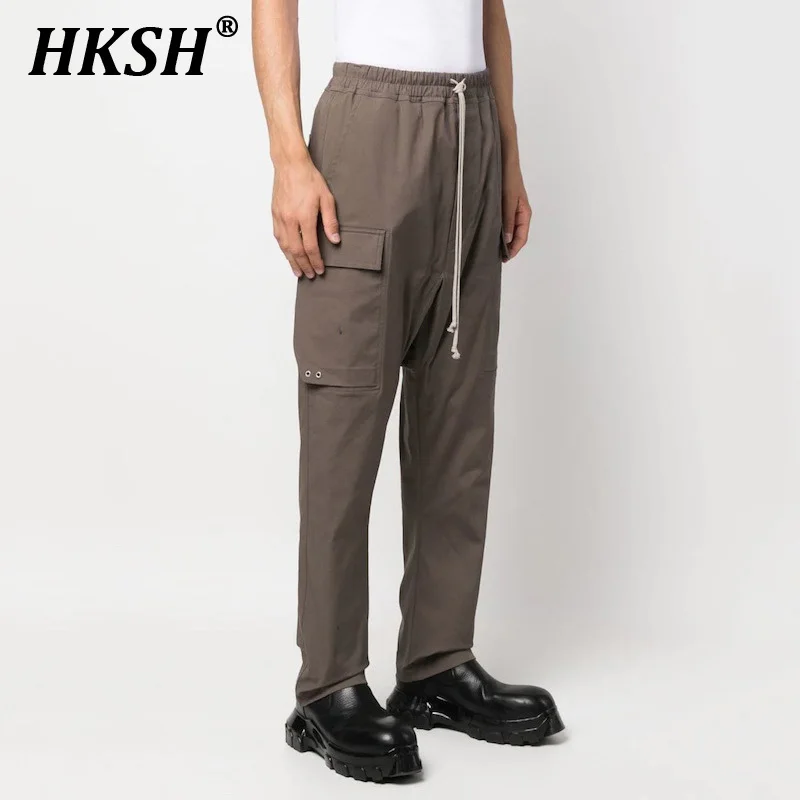 

HKSH RO Harlem Hanging Crotch 3D Pockets Safari Style Long Pants Men's Tide Punk Fashion High Street Cotton Trousers Chic HK1321