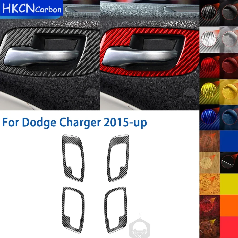 For Dodge Charger 2015-up Accessories Real Soft Carbon Fiber Interior Door Handle Panel Cover Trim Sticker Decoration