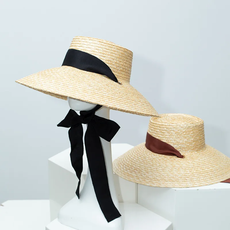 Wheat Straw Cloche Hat for Women, French Elegant Vintage Wide Brim,Summer Beach Resort Sun Hat, Breathable Outdoor Vacation