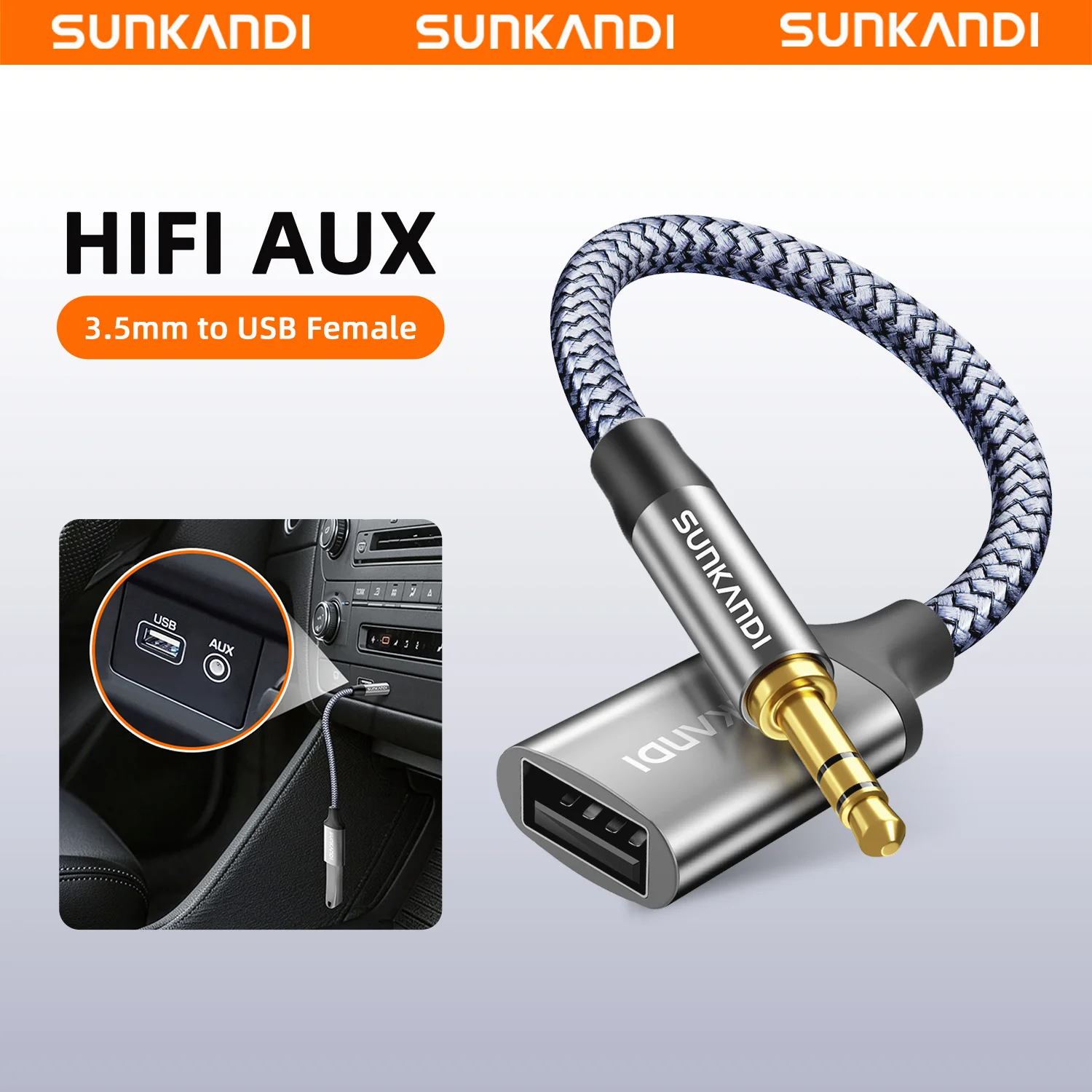 SUNKANDI 3.5mm AUX Audio Cable, 3.5mm to USB 2.0 Female OTG Adapter Converter Cable for Playing Music with U-Disk in Your Car
